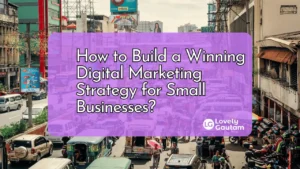 How to build a winning digital marketing strategy for small businesses illustrated with urban market scene