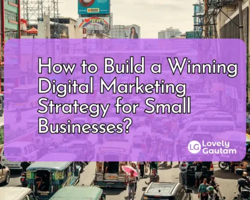 How to build a winning digital marketing strategy for small businesses illustrated with urban market scene