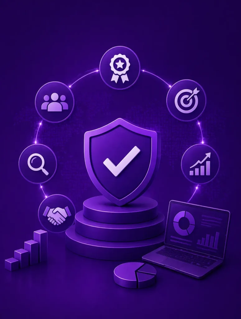 Digital marketing services with analytics, reporting dashboard and business growth symbols