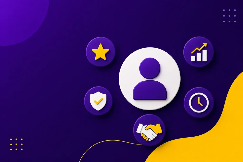 Google ads consultant concept with icons representing expertise, results, trust, and business growth