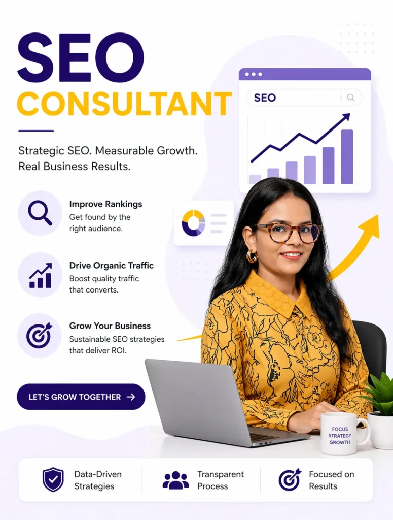 SEO consultant Lovely Gautam banner highlighting expertise in SEO, AI visibility and business growth