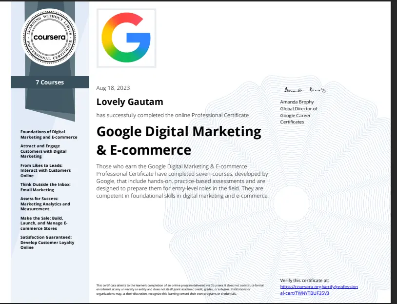 Google Digital Marketing Certified - Lovely Gautam